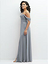 Side View Thumbnail - Platinum Chiffon Corset Maxi Dress with Removable Off-the-Shoulder Swags