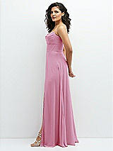 Alt View 2 Thumbnail - Powder Pink Chiffon Corset Maxi Dress with Removable Off-the-Shoulder Swags