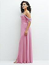 Side View Thumbnail - Powder Pink Chiffon Corset Maxi Dress with Removable Off-the-Shoulder Swags