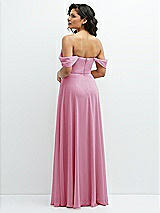Rear View Thumbnail - Powder Pink Chiffon Corset Maxi Dress with Removable Off-the-Shoulder Swags