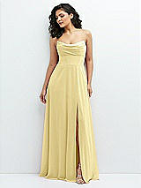 Alt View 1 Thumbnail - Pale Yellow Chiffon Corset Maxi Dress with Removable Off-the-Shoulder Swags