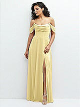 Front View Thumbnail - Pale Yellow Chiffon Corset Maxi Dress with Removable Off-the-Shoulder Swags