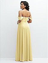 Rear View Thumbnail - Pale Yellow Chiffon Corset Maxi Dress with Removable Off-the-Shoulder Swags