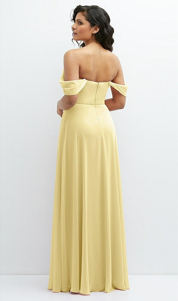 Back View - Pale Yellow Chiffon Corset Maxi Dress with Removable Off-the-Shoulder Swags