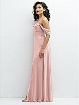 Side View Thumbnail - Rose - PANTONE Rose Quartz Chiffon Corset Maxi Dress with Removable Off-the-Shoulder Swags