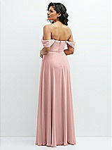 Rear View Thumbnail - Rose - PANTONE Rose Quartz Chiffon Corset Maxi Dress with Removable Off-the-Shoulder Swags