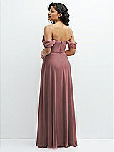 Rear View Thumbnail - Rosewood Chiffon Corset Maxi Dress with Removable Off-the-Shoulder Swags