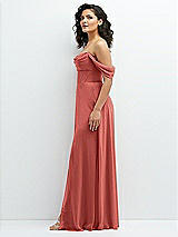 Side View Thumbnail - Coral Pink Chiffon Corset Maxi Dress with Removable Off-the-Shoulder Swags