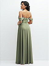 Rear View Thumbnail - Sage Chiffon Corset Maxi Dress with Removable Off-the-Shoulder Swags