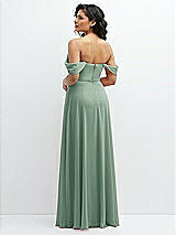 Rear View Thumbnail - Seagrass Chiffon Corset Maxi Dress with Removable Off-the-Shoulder Swags