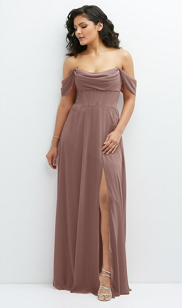 Front View - Sienna Chiffon Corset Maxi Dress with Removable Off-the-Shoulder Swags
