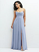 Alt View 1 Thumbnail - Sky Blue Chiffon Corset Maxi Dress with Removable Off-the-Shoulder Swags