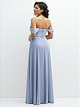 Rear View Thumbnail - Sky Blue Chiffon Corset Maxi Dress with Removable Off-the-Shoulder Swags