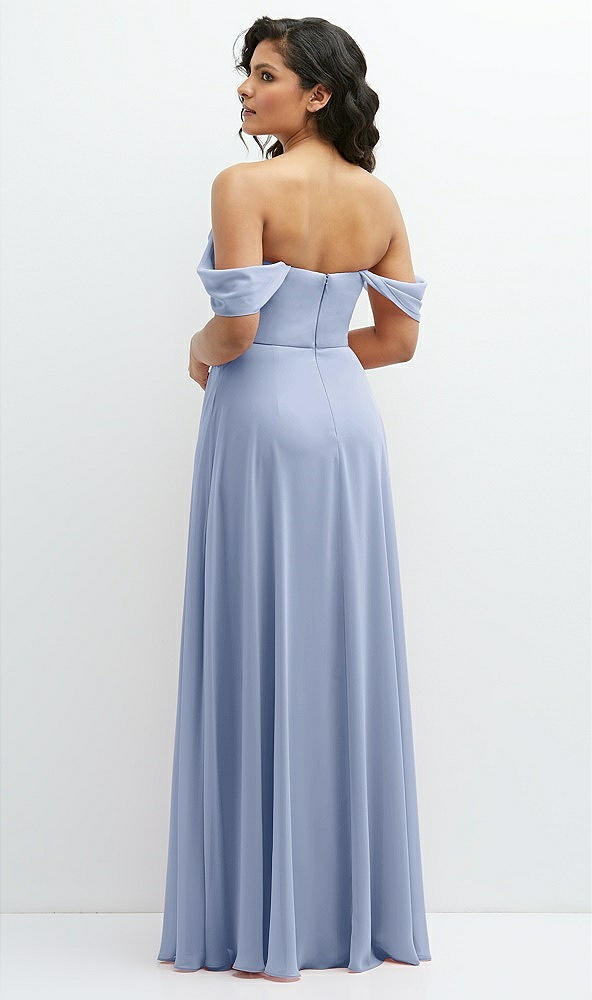 Back View - Sky Blue Chiffon Corset Maxi Dress with Removable Off-the-Shoulder Swags