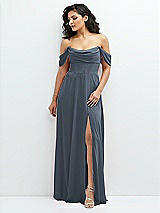 Front View Thumbnail - Silverstone Chiffon Corset Maxi Dress with Removable Off-the-Shoulder Swags