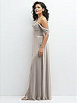 Side View Thumbnail - Taupe Chiffon Corset Maxi Dress with Removable Off-the-Shoulder Swags