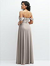 Rear View Thumbnail - Taupe Chiffon Corset Maxi Dress with Removable Off-the-Shoulder Swags