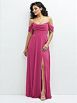 Front View Thumbnail - Tea Rose Chiffon Corset Maxi Dress with Removable Off-the-Shoulder Swags
