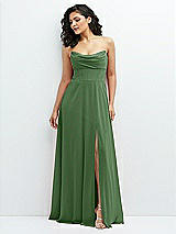 Alt View 1 Thumbnail - Vineyard Green Chiffon Corset Maxi Dress with Removable Off-the-Shoulder Swags