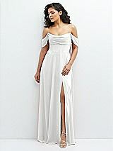 Front View Thumbnail - White Chiffon Corset Maxi Dress with Removable Off-the-Shoulder Swags