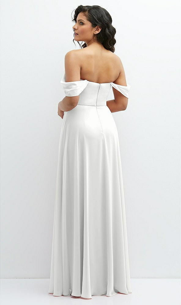 Back View - White Chiffon Corset Maxi Dress with Removable Off-the-Shoulder Swags
