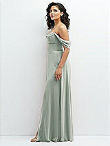 Side View Thumbnail - Willow Green Chiffon Corset Maxi Dress with Removable Off-the-Shoulder Swags