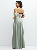 Rear View Thumbnail - Willow Green Chiffon Corset Maxi Dress with Removable Off-the-Shoulder Swags