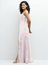 Alt View 2 Thumbnail - Watercolor Print Chiffon Corset Maxi Dress with Removable Off-the-Shoulder Swags