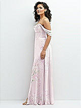 Side View Thumbnail - Watercolor Print Chiffon Corset Maxi Dress with Removable Off-the-Shoulder Swags