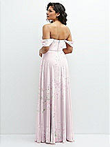 Rear View Thumbnail - Watercolor Print Chiffon Corset Maxi Dress with Removable Off-the-Shoulder Swags