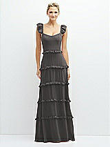 Front View Thumbnail - Caviar Gray Tiered Chiffon Maxi A-line Dress with Convertible Ruffle Straps