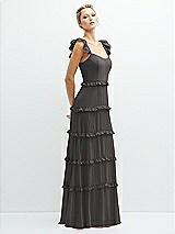 Side View Thumbnail - Caviar Gray Tiered Chiffon Maxi A-line Dress with Convertible Ruffle Straps