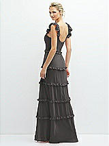 Rear View Thumbnail - Caviar Gray Tiered Chiffon Maxi A-line Dress with Convertible Ruffle Straps
