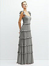 Side View Thumbnail - Chelsea Gray Tiered Chiffon Maxi A-line Dress with Convertible Ruffle Straps