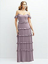 Alt View 1 Thumbnail - Lilac Dusk Tiered Chiffon Maxi A-line Dress with Convertible Ruffle Straps