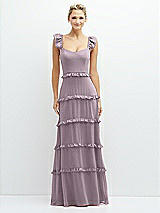 Front View Thumbnail - Lilac Dusk Tiered Chiffon Maxi A-line Dress with Convertible Ruffle Straps