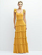 Front View Thumbnail - NYC Yellow Tiered Chiffon Maxi A-line Dress with Convertible Ruffle Straps