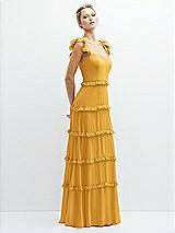 Side View Thumbnail - NYC Yellow Tiered Chiffon Maxi A-line Dress with Convertible Ruffle Straps