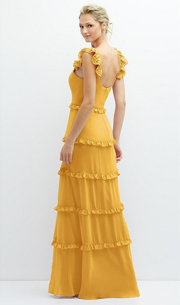 Back View - NYC Yellow Tiered Chiffon Maxi A-line Dress with Convertible Ruffle Straps