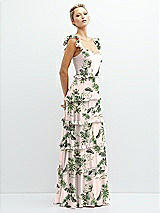 Side View Thumbnail - Palm Beach Print Tiered Chiffon Maxi A-line Dress with Convertible Ruffle Straps