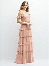 Alt View 2 Thumbnail - Pale Peach Tiered Chiffon Maxi A-line Dress with Convertible Ruffle Straps
