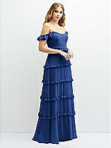 Alt View 2 Thumbnail - Classic Blue Tiered Chiffon Maxi A-line Dress with Convertible Ruffle Straps