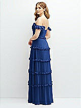 Alt View 3 Thumbnail - Classic Blue Tiered Chiffon Maxi A-line Dress with Convertible Ruffle Straps