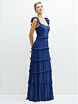Side View Thumbnail - Classic Blue Tiered Chiffon Maxi A-line Dress with Convertible Ruffle Straps