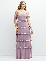 Alt View 1 Thumbnail - Suede Rose Tiered Chiffon Maxi A-line Dress with Convertible Ruffle Straps