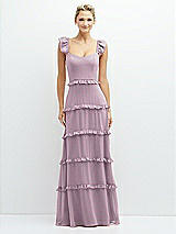 Front View Thumbnail - Suede Rose Tiered Chiffon Maxi A-line Dress with Convertible Ruffle Straps