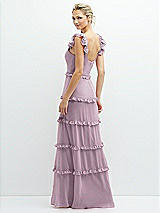 Rear View Thumbnail - Suede Rose Tiered Chiffon Maxi A-line Dress with Convertible Ruffle Straps