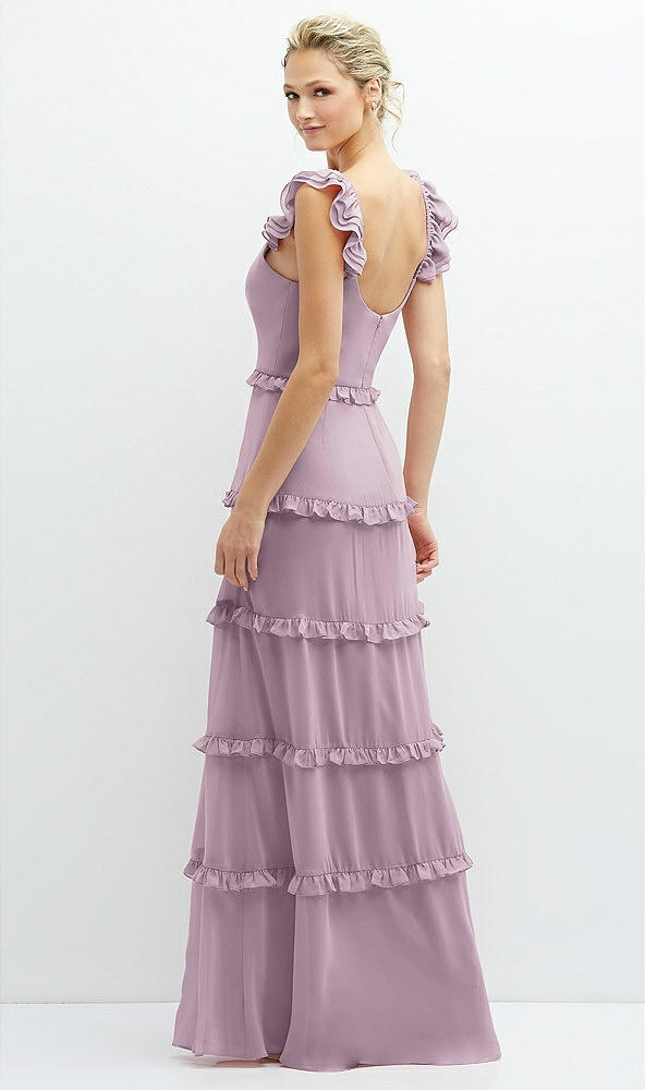 Back View - Suede Rose Tiered Chiffon Maxi A-line Dress with Convertible Ruffle Straps
