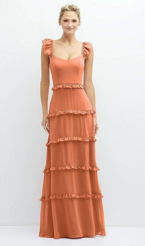 Front View - Sweet Melon Tiered Chiffon Maxi A-line Dress with Convertible Ruffle Straps