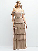 Alt View 1 Thumbnail - Topaz Tiered Chiffon Maxi A-line Dress with Convertible Ruffle Straps